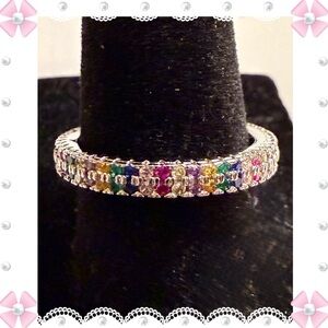 Ring - size 7.75 -New - dainty multi-color rhinestones silver tone band. BOGO ⬇️